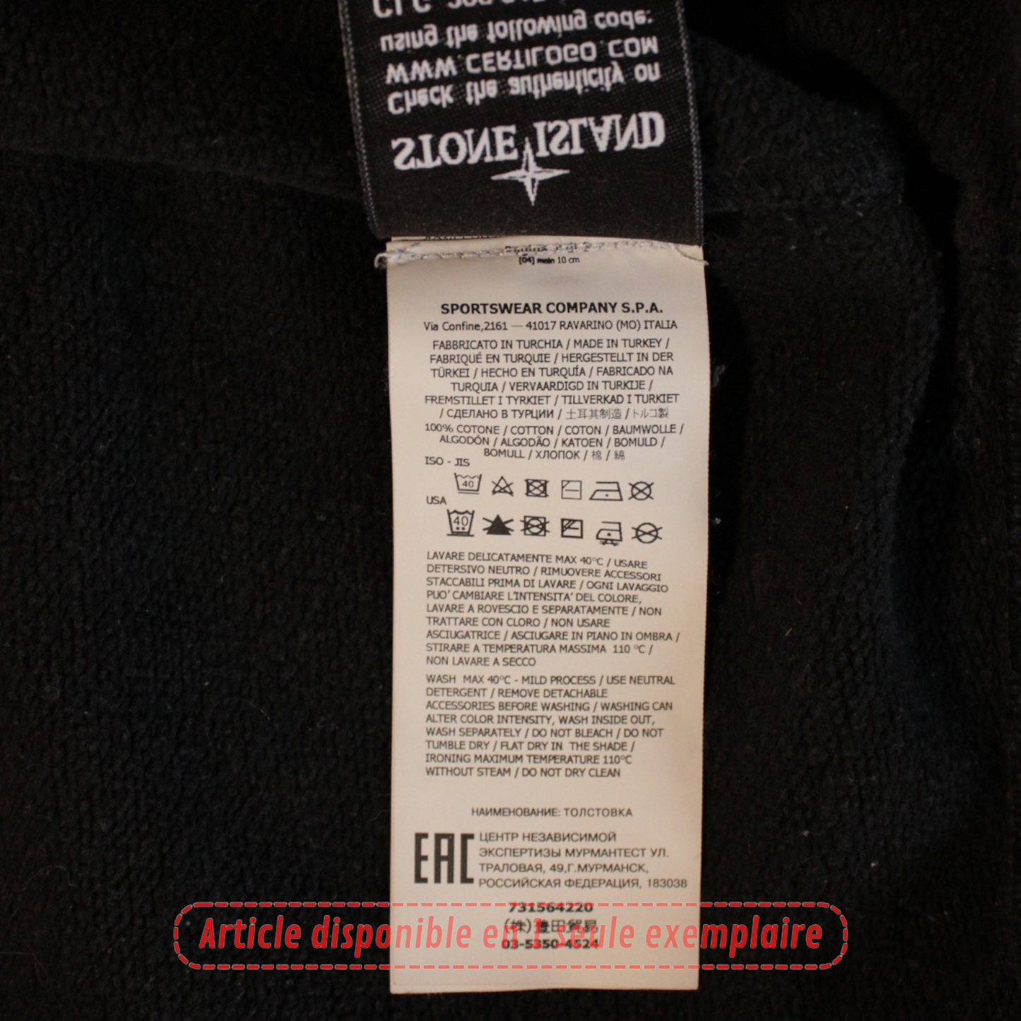 Sweat Zippé Stone Island noir L